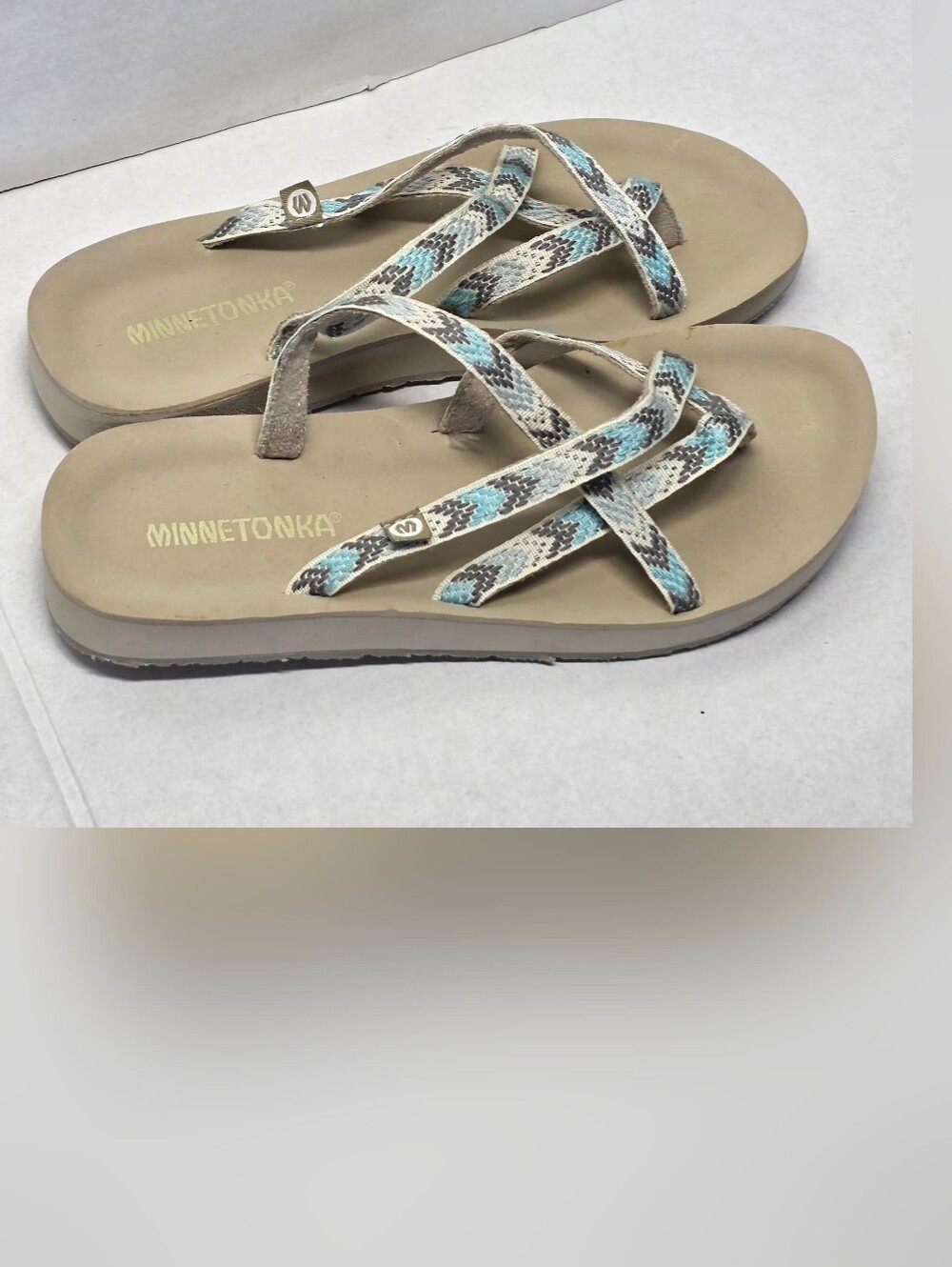 New Minnetonka Hanna Sandals Womans Sz 6 EVA Foam Footbed Chevron Design